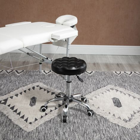 Tabouret réglable en hauteur avec 5 roulettes. En acier. Mousse et cuir PU. 48 x 47 x 59 cm. (1/5)
