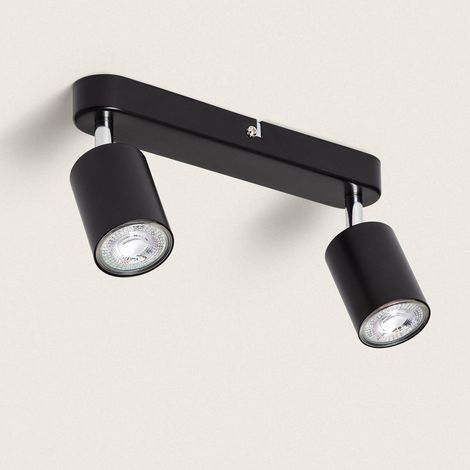 Lampada da Soffitto Orientabile Metallo 2 Faretti Albus Black Large Nero (1/4)
