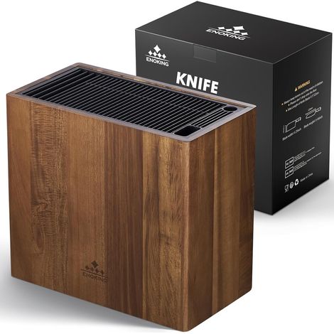 Porte Couteaux en Bois D'acacia, Range Couteaux de Cuisine Universel Avec Couvercle en Plastique, Bloc Couteaux Cuisine Vide Pour Couteaux Et Ciseaux À Volaille/aiguiseur (1/5)