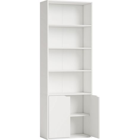 Bibliothèque 4 étagères ouvertes et 2 portes, meuble de rangement pour salon et bureau, 59x29x180 cm, blanc (1/5)
