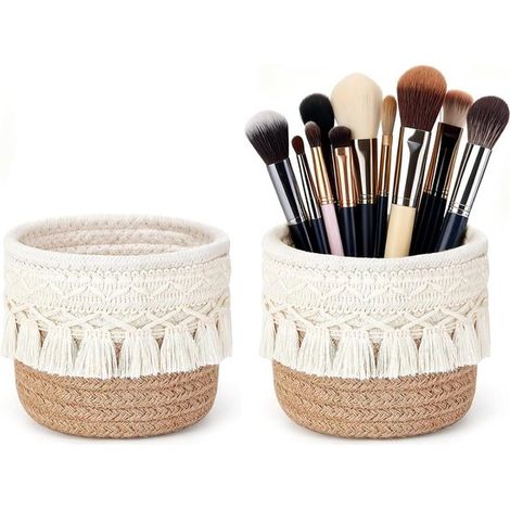Make-up-Organizer – Mini-Körbchen – Make-up-Aufbewahrung – Handgeflochtenes Design – 2 Stück, 10 cm – Beige (1/5)