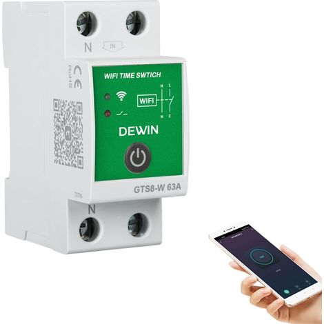 Minuteur WiFi Intelligente, 2P 63A 220V Minuterie Programmable WiFi Rail DIN Horloge Modulaire Connectée WiFi Compatible avec Le contrôle à Distance Via l'app (1/5)