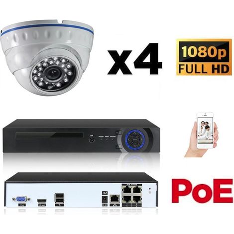 Kit vidéo-surveillance 4 caméras dome IP FullHD 1080P POE