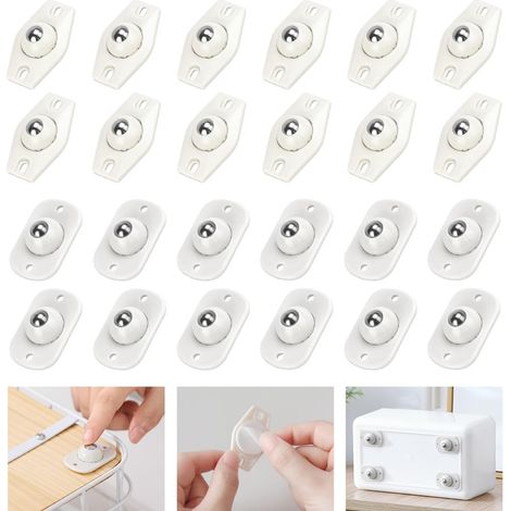 24 mini ruedas autoadhesivas, ruedas giratorias pequeñas de 360°, ruedas pequeñas de plástico para muebles, mini ruedas con rodamientos de bolas, ruedas giratorias pequeñas, para cubos de basura, caja (1/5)