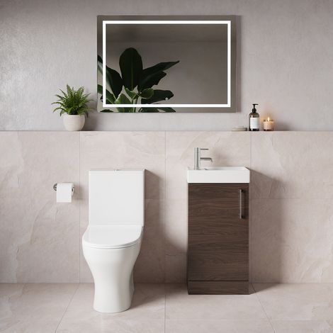 Napoli Cube Brown Oak 400mm Single Door Vanity Unit and Jubilee Toilet Suite with Align Basin - 400mm - Chrome 160mm Handle