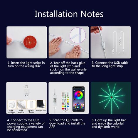 LED-Lichterkette in Feuerwerksform mit Fernbedienung, Musiksynchronisation, LED-Streifen für Weihnachtsfeierdekoration, Bar, Wohnzimmer, Gaming. (1/5)