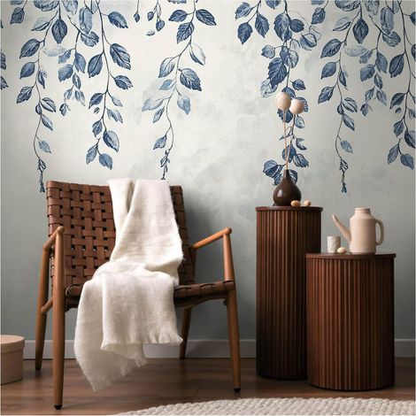 Photo wallpaper wall Profhome 791445 hot embossed non-woven wallpaper slightly textured with floral ornaments matt cream silk grey blue 1,59 m x 2,8 m (1/5)