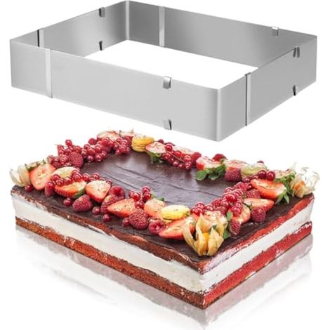 Moule à gâteau carré en inox, hauteur réglable 6 cm, anneau extensible 20-38 cm / 24-46 cm (1/5)
