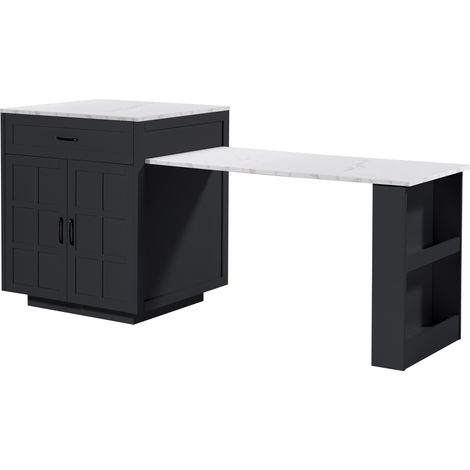 Isla de cocina extensible con almacenaje MDF negro 133-202 x 70 x 93,5 cm (1/5)