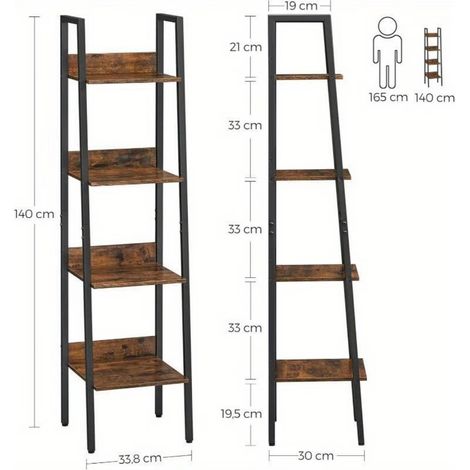 4-Tier Ladder Shelf, Freestanding Steel Frame Bookcase, Easy Assembly Storage Shelving Unit for Home Office, Living Room, Kitchen (1/5)