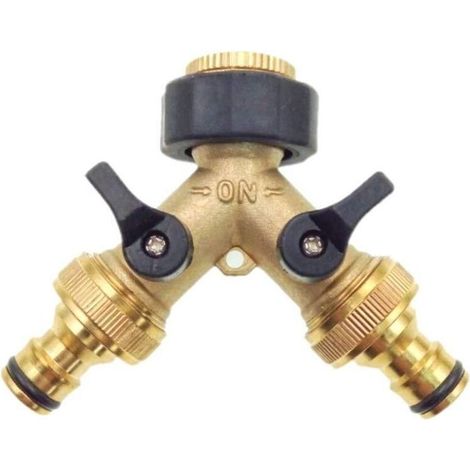 Brass 2-Way Garden Tap Adapter, Double Tap Garden Faucet Adapter with Individual On/Off Valves for Home, Kitchen, Garden, Outdoor (1/5)