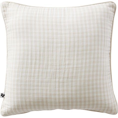 JOEL - Coussin Déhoussable 45x45cm Gaze de Coton Vichy Coloris Pampa (1/2)