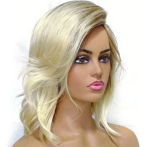 Perruque Bob bouclée courte et naturelle, effet ombré argenté, cheveux synthétiques, longueur épaules, pour femmes (1/5)