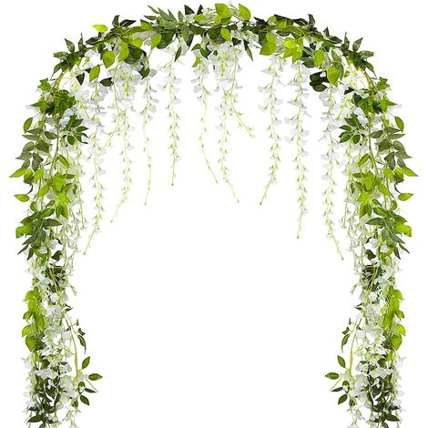 Guirlande de glycine artificielle d'extérieur de 4 m avec fleurs blanches - Feuillage de lierre artificiel pour la décoration de balcon de mariage (1/5)
