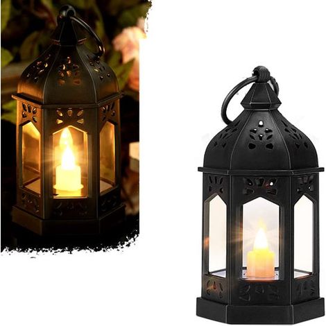 Lanterne decorative natalizie, lanterne sospese con candele, lanterne vintage, lanterne da interni, lanterne vintage con candele LED scintillanti per Halloween (1/5)