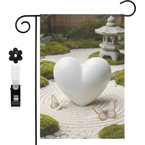 Drapeau vertical ambiance féerique et cœur floral 30 x 45 cm décoration jardin d'été (1/5)