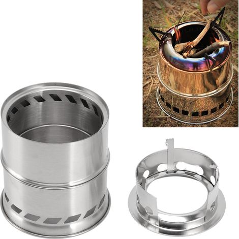 Poêle à bois extérieur, gril de pique-nique, barbecue en acier inoxydable, poêle à bois/charbon de bois/charbon/alcool solide, poêle de chauffage, grand poêle à bois. (1/5)