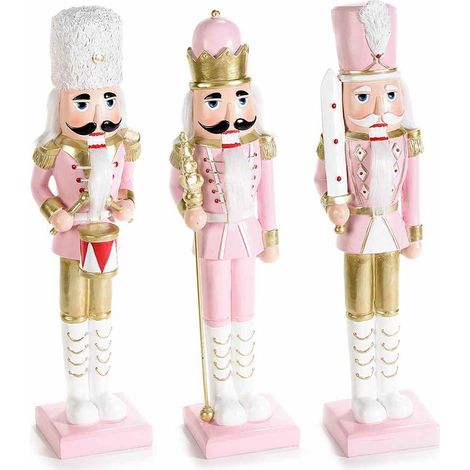 Schiaccianoci Natalizi in Resina Rosa e Oro Statuine Natalizie Decorative per la Casa- Idea Regalo Set da 3 (1/2)