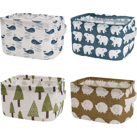 Boîte de Rangement Tissu Paniers de Rangement en Tissu Carrés Pliables Imperméable Organisateur de Linge avec 2 Poignées pour Cosmétique, Livres, Jouets, Clés 4 Pièces (1/5)