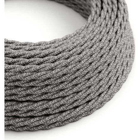 Creative-Cables, Cavo elettrico rivestito in tessuto, 2 x 0,75 mm², 50 m, Grigio Melange TN02, Trecciato, Lino