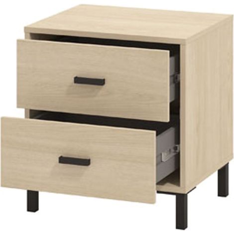 Nachtkommode Piea, 2 Schubladen, 1 Fach, Schiebetür, 48x40x52h cm, Eiche Braun