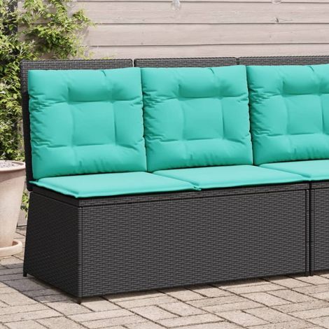 Banc de Jardin Inclinable en Résine Tressée Noir avec Coussins Turquoise 108 x 67 x 95 cm - PANGIVO (1/5)