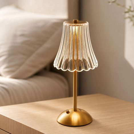 Lampe de table sans fil rechargeable tactile dimmable 3 températures métal et acrylique pour chambre lecture 30x15 cm (1/5)