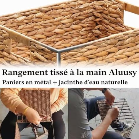 Panier de rangement pliable en jacinthe d'eau tressée, lot de 2 paniers pour sous-vêtements, jouets ou magazines, panier d'étagère Kallax, bureau ou chambre - Couleur naturelle 32 x 23 x 19 cm (1/4)