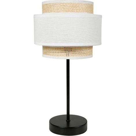 Lampe abat-jour papier rotin 3 niveaux blanc (1/5)