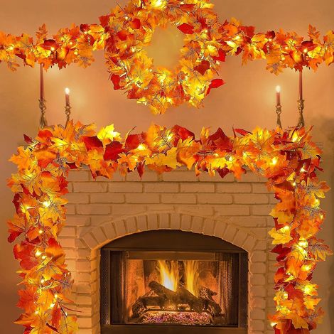 Guirlande d'automne lumineuse 2 pièces, 20 pieds au total, 40 LED à piles pour décoration de Thanksgiving, feuilles d'érable, guirlande de Noël pour intérieur et extérieur, maison. (1/5)