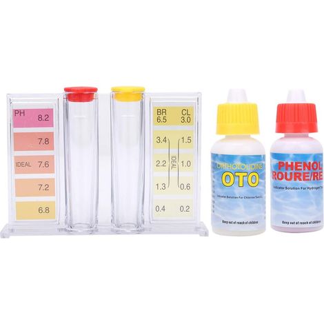 Tragbares Poolwasser-Testset, präzise pH- und Chlormessung mit Farbskala, 15 cm Box, pH 7,2 bis 7,6, Chlor 1,0 bis 1,5 ppm für Heimpools, Spas und Whirlpools (1/5)