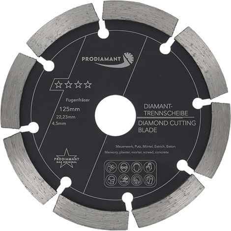 Fraises à joints ø 125 mm x 22,23 mm largeur 4,5mm pour mortier Béton Maçonnerie et crépi, 10mm Segment diamant, pour meuleuses d'angle (1/5)