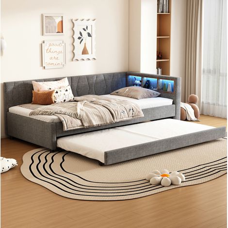 struttura letto 90x200 estraibile LED USB grigio OKMYHOME (1/5)