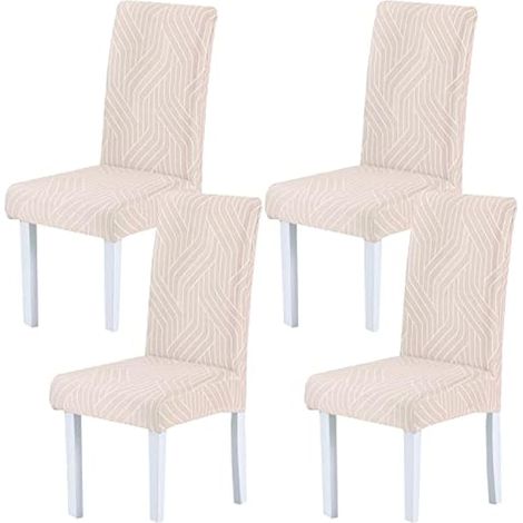 Lot de 4 housses de chaise élastiques rayées en spandex - Lavables et anti-poussière pour cuisine, mariage, fête (1/5)