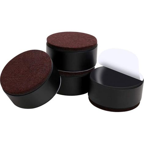Un ensemble de 4 coussinets ronds et robustes pour rehausser les meubles, de 6 cm de large et 3 cm de haut, noirs. (1/5)