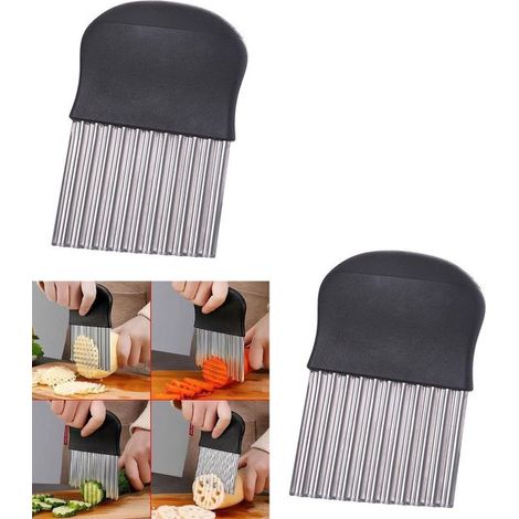 Set di 2 coltelli ondulati, taglia patate ondulato, taglia patatine fritte, coltello a dente di lupo per patate, un aiuto in cucina per tagliare patate e carote (1/5)