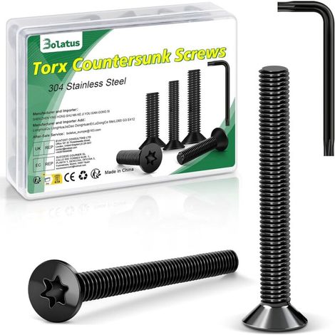 Lot de 20 vis à tête fraisée M4 x 30 mm, en acier inoxydable 304, avec clé Torx et boîte conformes à la norme ISO 14581, pour machines et appareils, installations extérieures, meubles, bois (1/5)