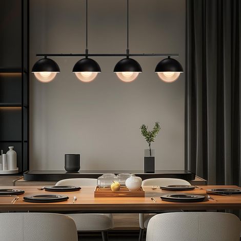 Suspension Table à Manger Lampe Suspendue en Verre 4 Ampoules Moderne Métal en Noir Rétro Lampe Suspendue Industrielle Réglable en Hauteur pour Salle à Manger Restaurant Café Max. (1/5)