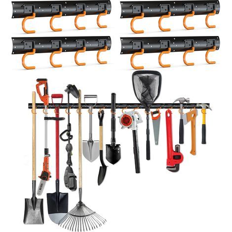 Porte-Outils de Jardin Mural 4x 42 cm, Range Outils Jardin Crochet PVC Antidérapant, Support Mural Multifonctionnel pour Balais, Râteaux, Pelles (1/4)