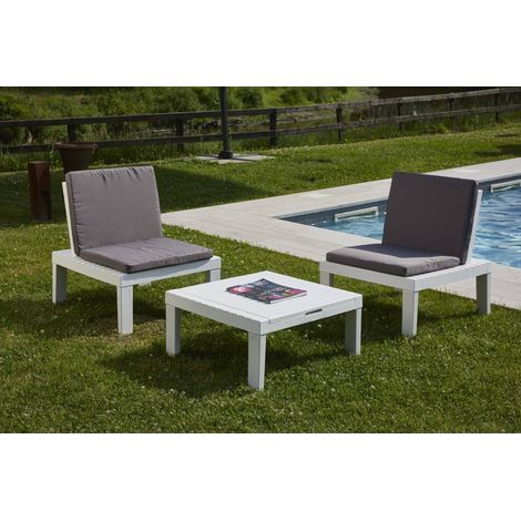 Dmora - Salón de Jardín Dbaggi, Conjunto de jardín de 2 asientos con respaldo y 1 módulo multifunción, Zona de estar con cojines, 100% Made in Italy, Blanco (1/5)