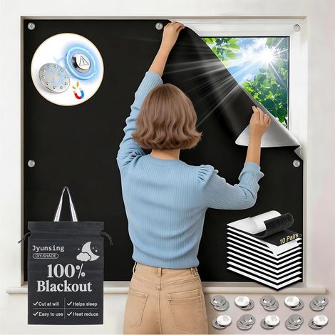 Store Occultant sans Percage, 145  300cm Rideau occultant sans percage pour Windows, 100% Blackout Matériau Noir Protection Solaire Film Occultants Fenêtre pour Chambre Toit Voyage (1/5)