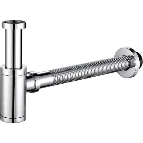 Laiton Siphon de Lavabo,Universel Siphon Design 45 x 40/50mm,Piège à Déchets avec Extensible Tube d'extension 120-225mm,Anti Odeur Anti-fuite (Modèle B Chromé) (1/5)