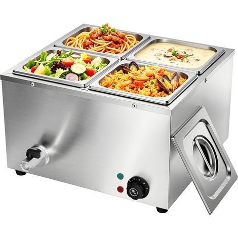 1500W Bain Marie électrique en Acier Inoxydable Cuiseur pour Chocolat Fondoir 220V Chauffe-Plats Commercial avec 4 x 1/6 Casseroles (1/5)