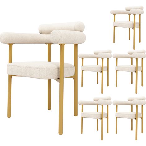 Ensemble de 6 chaises de salle à manger en suède beige avec pieds dorés, confortables et modernes (1/5)