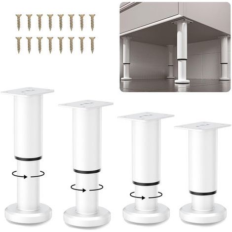 4 Stück verstellbare Möbelbeine, Edelstahl-Möbelbeine, verstellbare 8–12 cm Grundbeine, Tischbeine, Sofabeine, Schrankbeine, Bettbeine (weiß) (1/5)