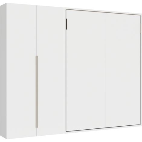 Lit double escamotable vertical Versia 160 avec armoire gauche 2 portes blanche