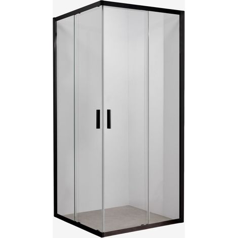 Paroi de douche carrée avec portes coulissantes à fermeture douce, verre trempé 6 mm et aluminium Brent SKLUM Noir Mate