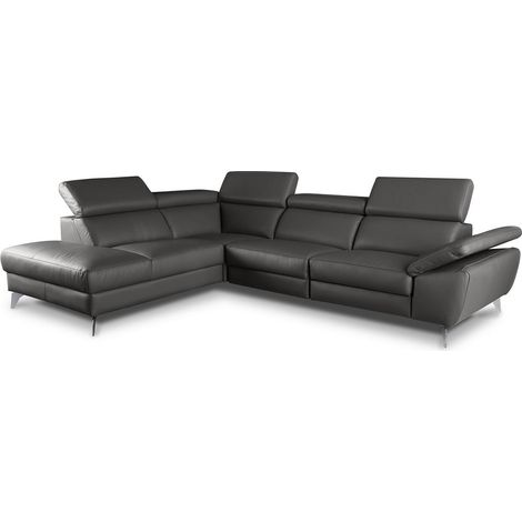 Canapé d'angle en 100% tout cuir épais de luxe italien, 5/6 places KASINI, anthracite, angle gauche (1/5)