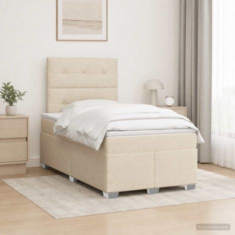 vidaXL Lit boxspring avec matelas Crème 120 x 200 cm Tissu (1/5)