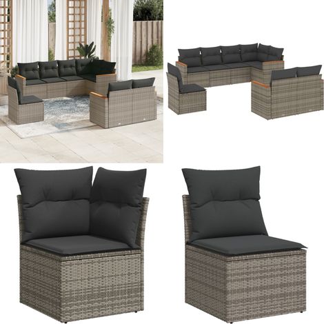 8-tlg. Garten-Sofagarnitur mit Kissen Grau Poly Rattan - Gartenmöbel - Outdoor-Möbel - Rattanmöbel - Lounge Set - Gartengestell - Home & Living (1/5)